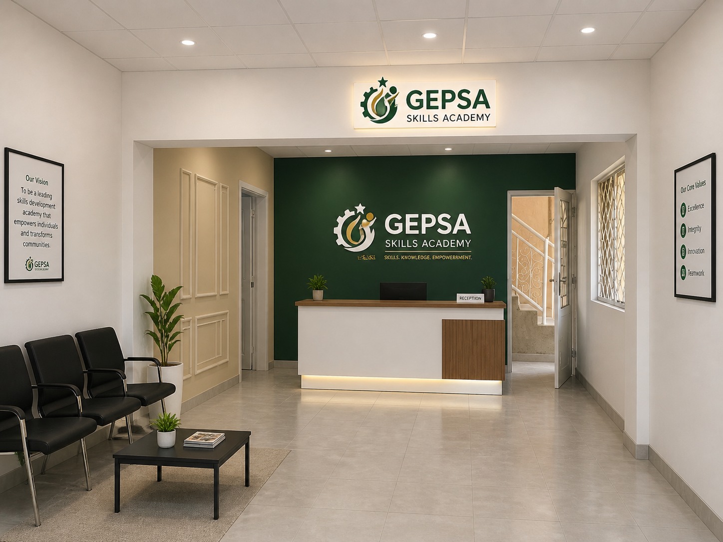 GEPSA reception area with seating and signage